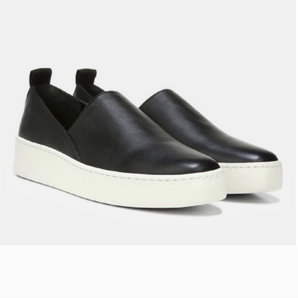 VINCE loafers Saxon 2 slip-on platform sneakers leather black size 5.5